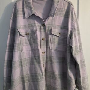 Plaid Button-Up Shacket in Lavender and Gray Size 18/20
